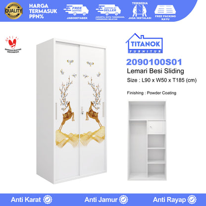 Lemari 2 Pintu Ukuran 90 Tanpa Kaca Motif Rusa