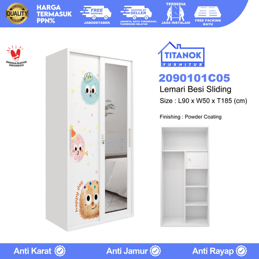 Lemari 2 Pintu Ukuran 90cm Motif Bola Bulu Warna Warni