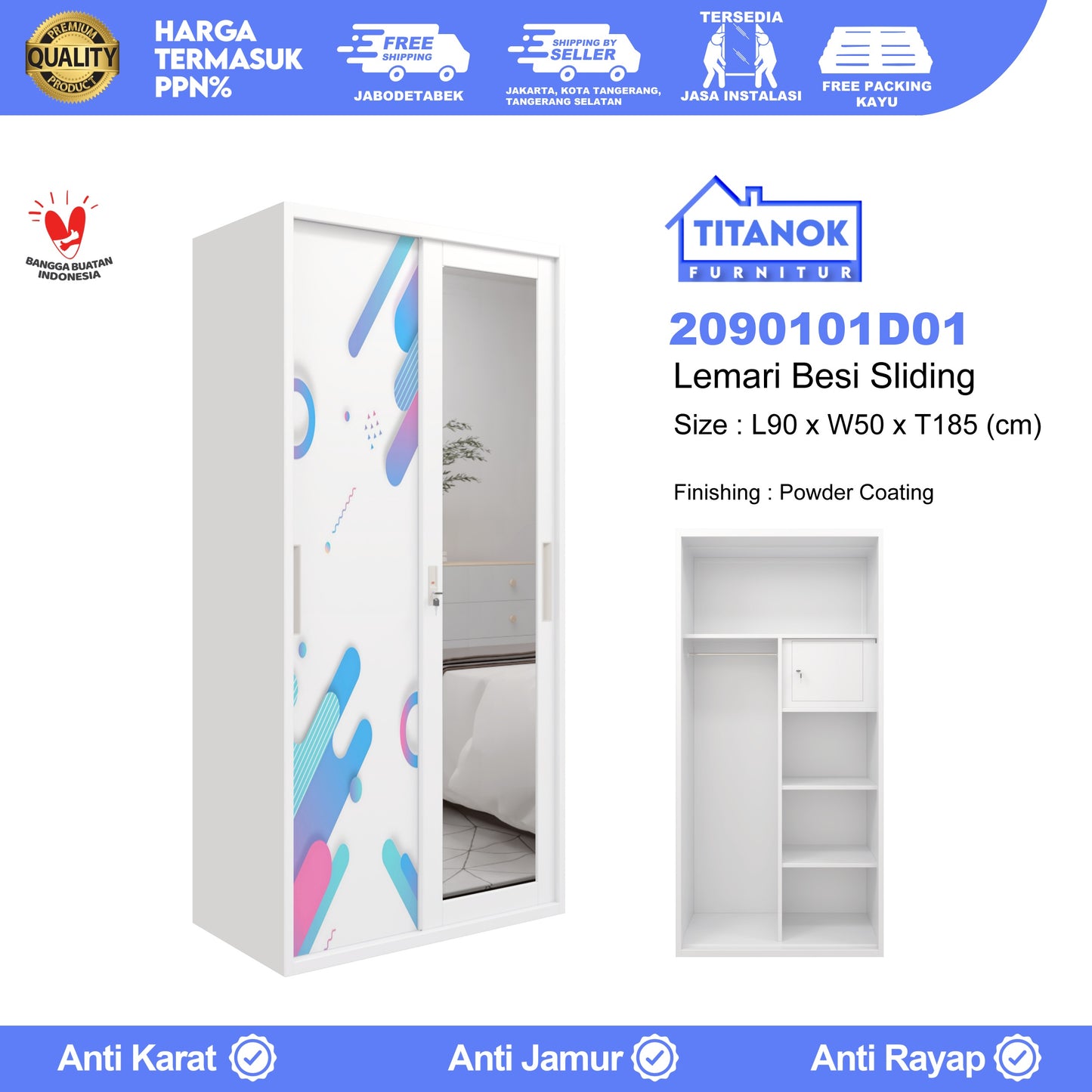 Lemari 2 Pintu Ukuran 90 Motif Dot Biru dan Pink