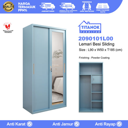 Lemari 2 Pintu Ukuran 90cm Biru Polos