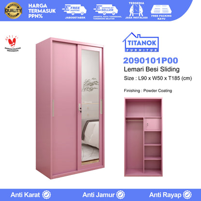 Lemari 2 Pintu Ukuran 90cm Motif Pink Polos