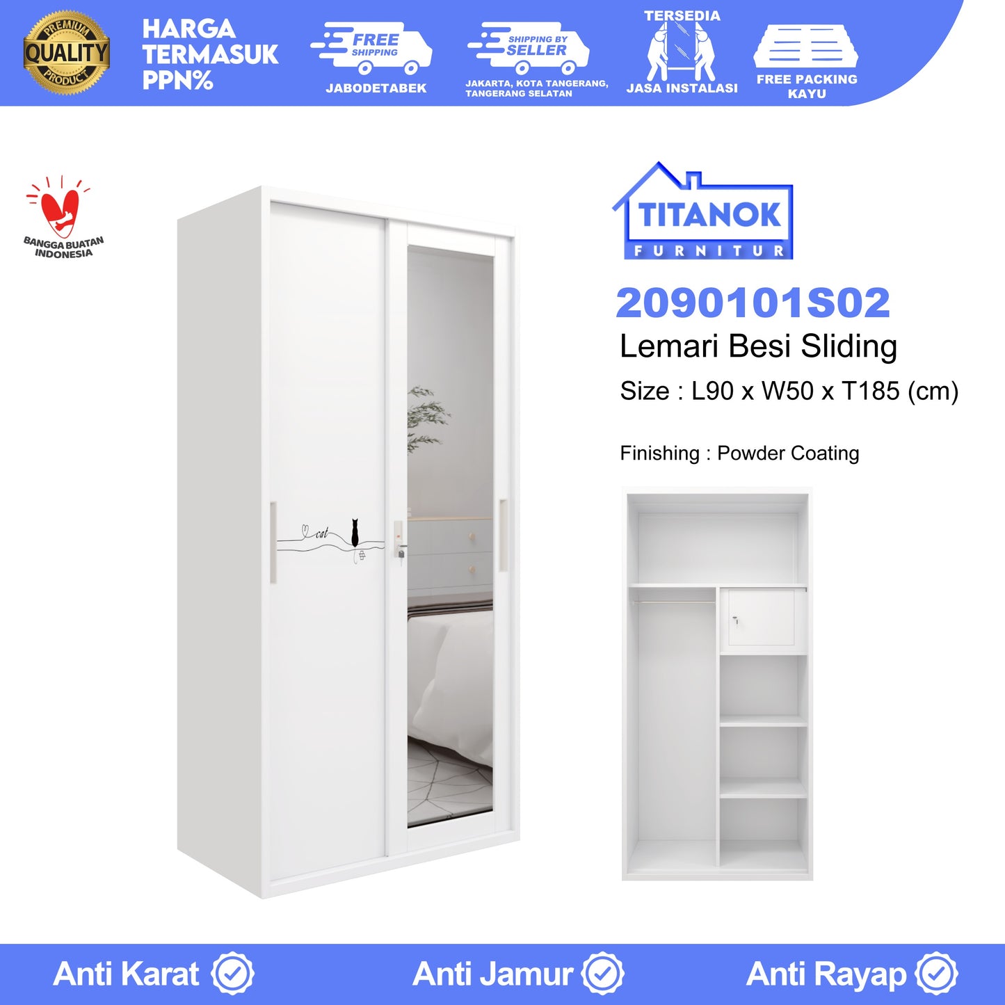 Lemari 2 Pintu Ukuran 90 Motif Kucing Minimalis
