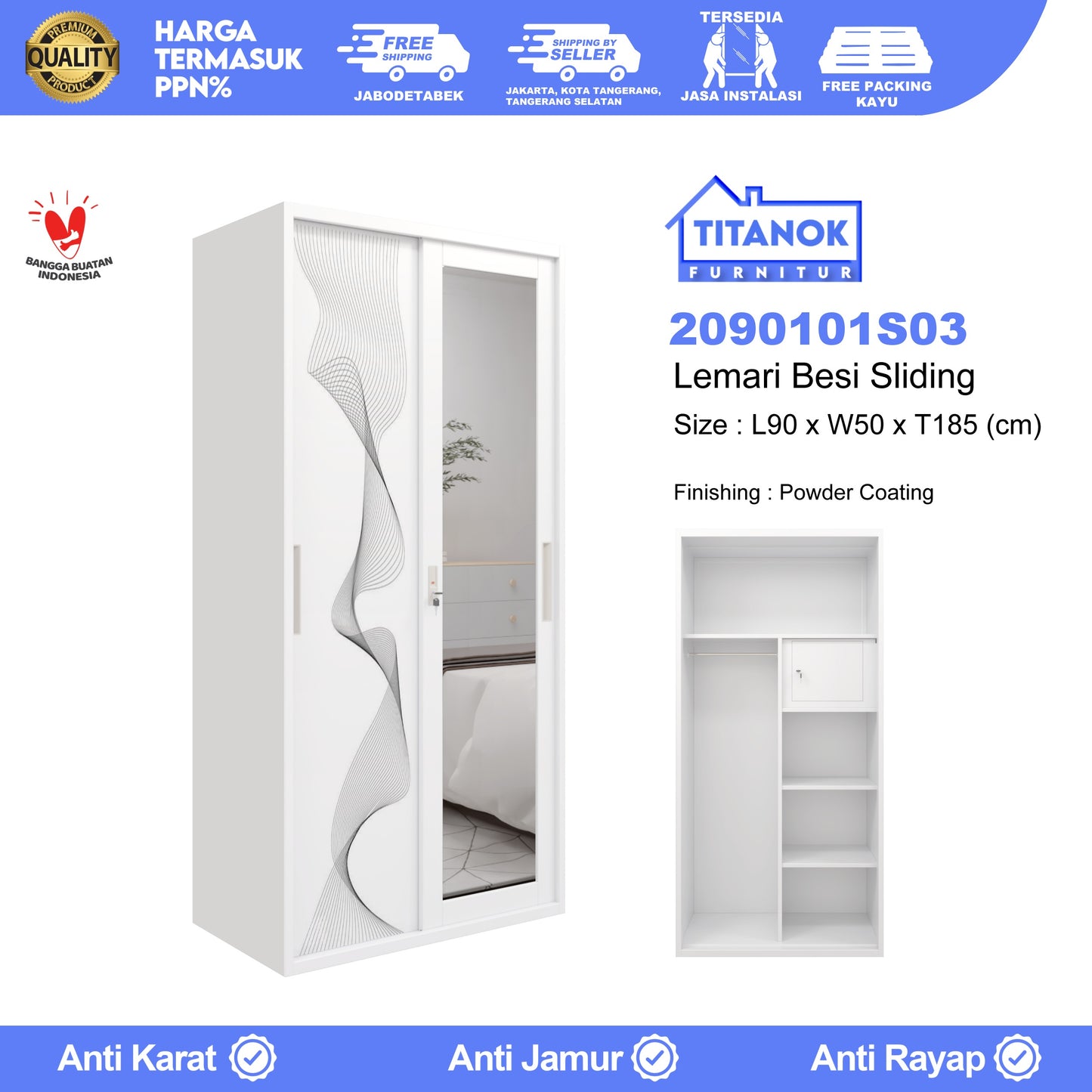 Lemari 2 Pintu Ukuran 90 Motif Gelombang