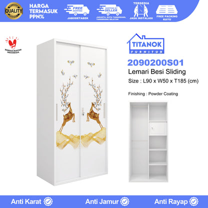 Lemari 2 Pintu Ukuran 90 Tanpa Kaca Motif Rusa