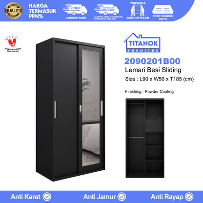 Lemari 2 Pintu Ukuran 90 Hitam Polos