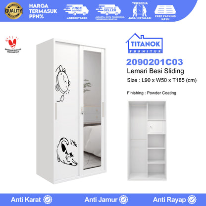 Lemari 2 Pintu Ukuran 90 Motif Kucing Gemoy