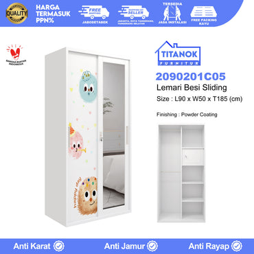 Lemari 2 Pintu Ukuran 90cm Motif Bola Bulu Warna Warni