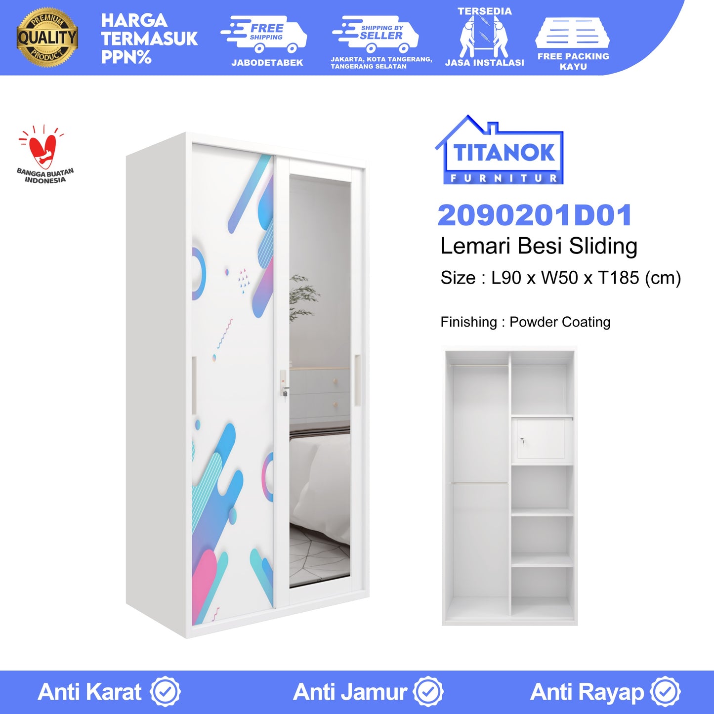 Lemari 2 Pintu Ukuran 90 Motif Dot Biru dan Pink