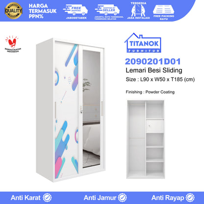 Lemari 2 Pintu Ukuran 90 Motif Dot Biru dan Pink