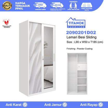 Lemari 2 Pintu Ukuran 90 Motif Sutra Putih