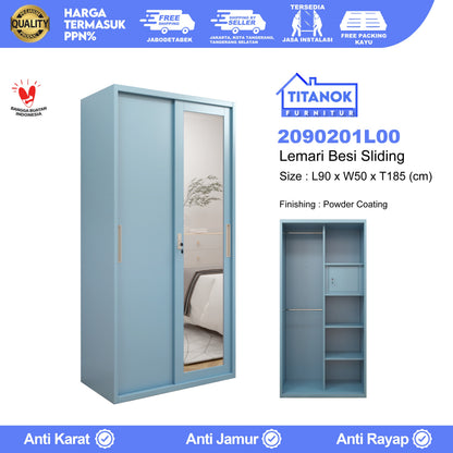 Lemari 2 Pintu Ukuran 90cm Biru Polos