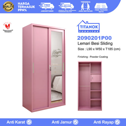 Lemari 2 Pintu Ukuran 90cm Motif Pink Polos