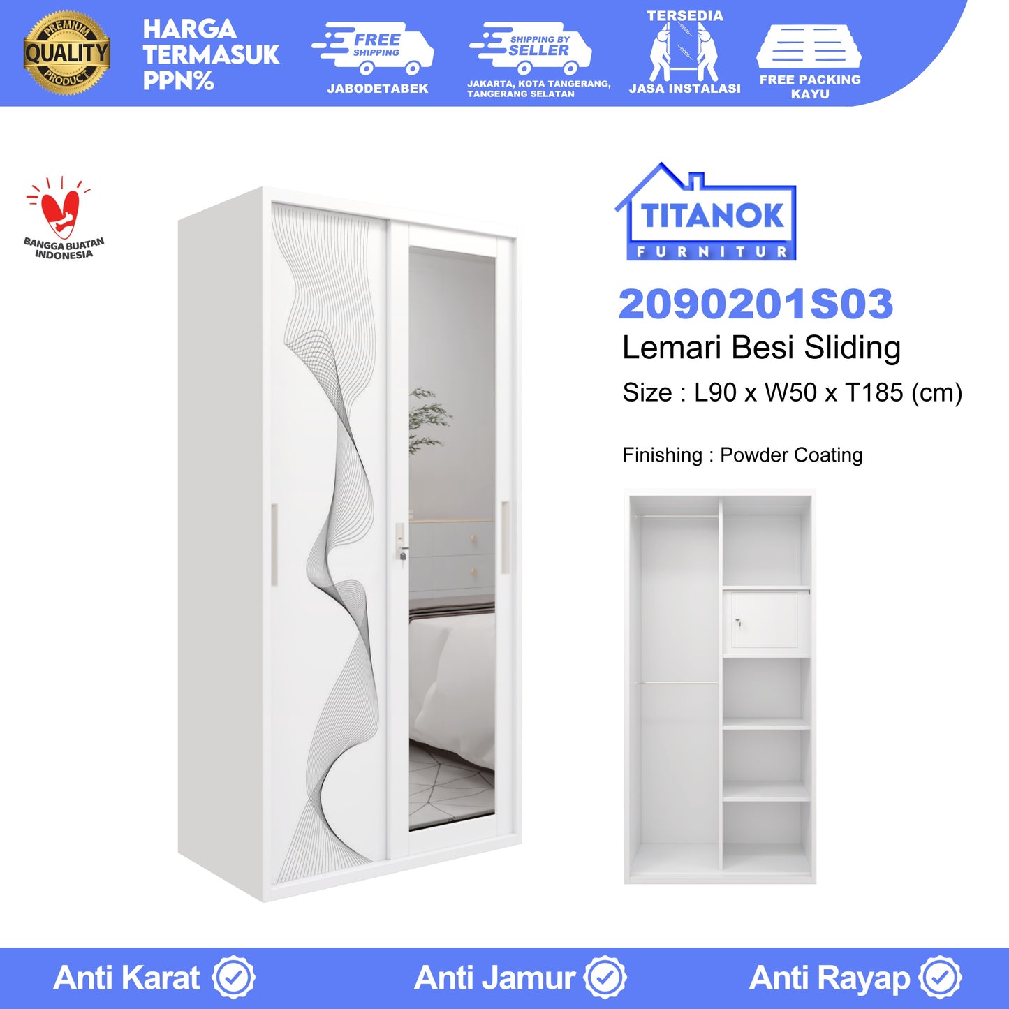 Lemari 2 Pintu Ukuran 90 Motif Gelombang