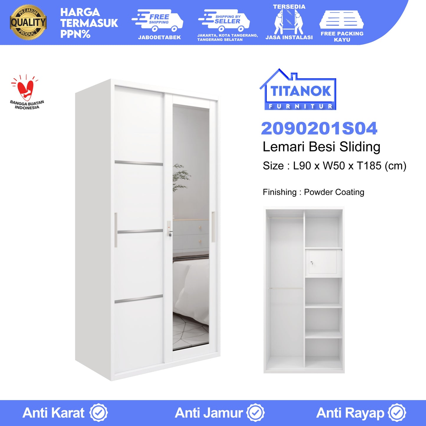 Lemari 2 Pintu Ukuran 90cm Motif List Silver