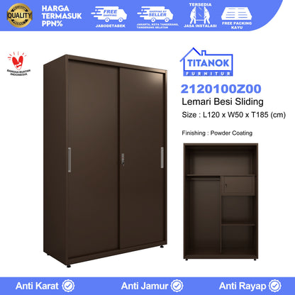 Lemari 2 Pintu Ukuran 120 Tanpa Kaca Cokelat