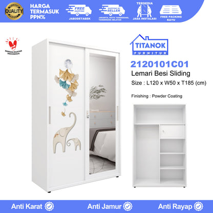Lemari 2 Pintu Ukuran 120cm Motif Gajah
