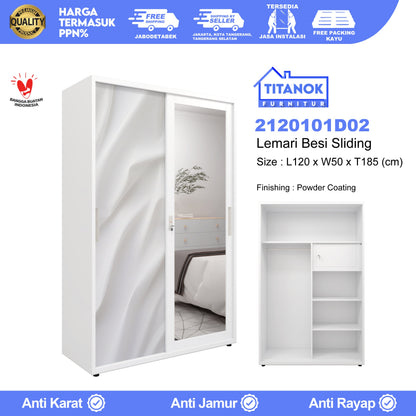 Lemari 2 Pintu Ukuran 120cm Motif Sutra Putih