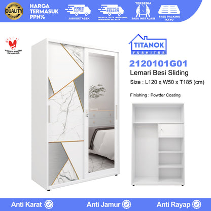 Lemari 2 Pintu Ukuran 120cm Motif Geometri Gold