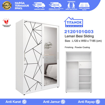 Lemari 2 Pintu Ukuran 120cm Motif Geometri Hitam