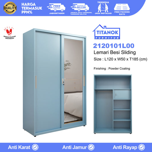 Lemari 2 Pintu Ukuran 120cm Biru Polos