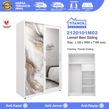 Lemari 2 Pintu Ukuran 120cm Motif Marble Gold