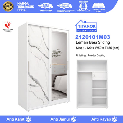 Lemari 2 Pintu Ukuran 120cm Motif Marble Putih
