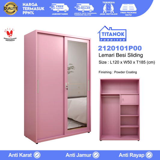 Lemari 2 Pintu Ukuran 120cm Pink Polos