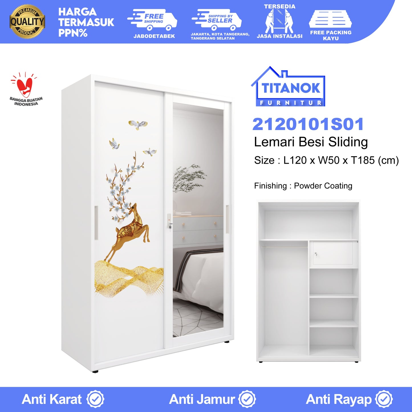 Lemari 2 Pintu Ukuran 120 Motif Rusa