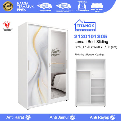 Lemari 2 Pintu Ukuran 120cm Motif Gelombang Emas dan Abu