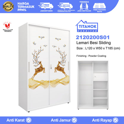 Lemari 2 Pintu Ukuran 120 Tanpa Kaca Motif Rusa
