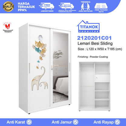 Lemari 2 Pintu Ukuran 120cm Motif Gajah