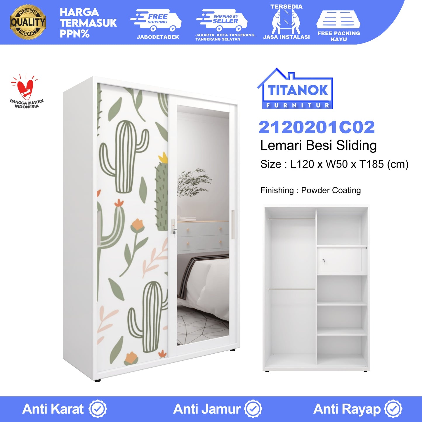 Lemari 2 Pintu Ukuran 120cm Motif Kaktus
