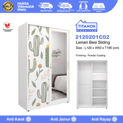 Lemari 2 Pintu Ukuran 120cm Motif Kaktus