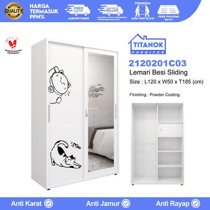Lemari 2 Pintu Ukuran 120cm Motif Kucing Gemoy