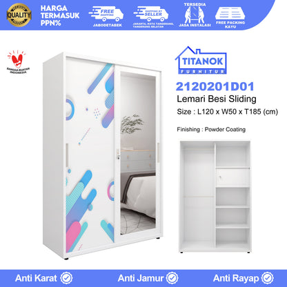 Lemari 2 Pintu Ukuran 120cm Motif Dot Biru dan Pink