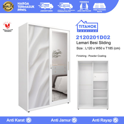 Lemari 2 Pintu Ukuran 120cm Motif Sutra Putih