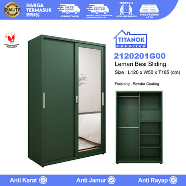 Lemari 2 Pintu Ukuran 120cm Hijau Polos