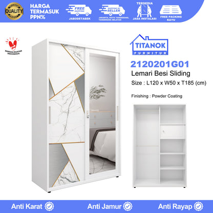 Lemari 2 Pintu Ukuran 120cm Motif Geometri Gold