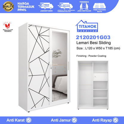 Lemari 2 Pintu Ukuran 120cm Motif Geometri Hitam