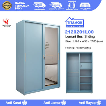 Lemari 2 Pintu Ukuran 120cm Biru Polos