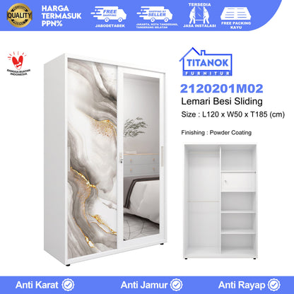 Lemari 2 Pintu Ukuran 120cm Motif Marble Gold