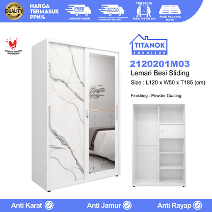 Lemari 2 Pintu Ukuran 120cm Motif Marble Putih