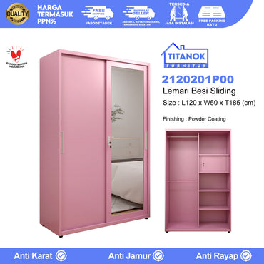 Lemari 2 Pintu Ukuran 120cm Pink Polos