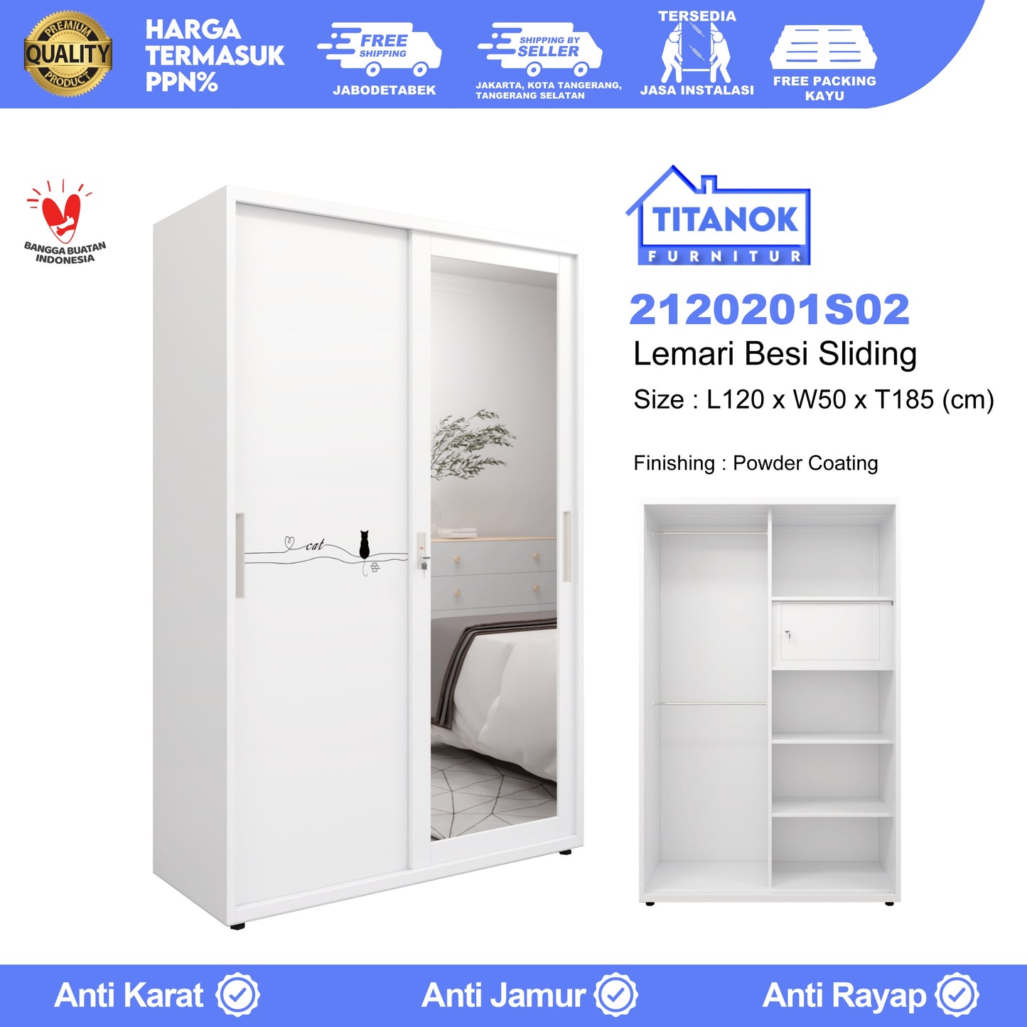 Lemari 2 Pintu Ukuran 120 Motif Kucing Minimalis