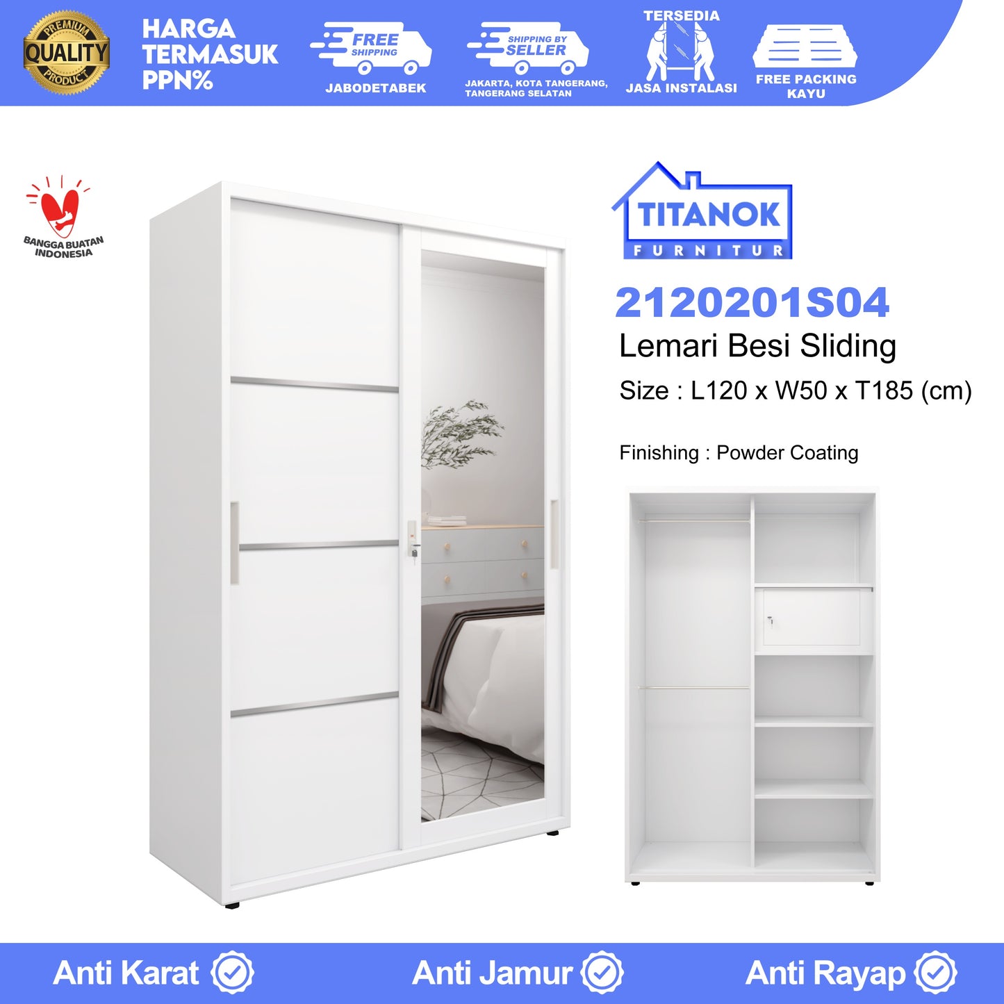Lemari 2 Pintu Ukuran 120cm Motif List Silver