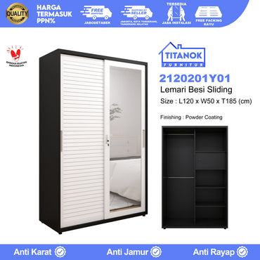 Lemari 2 Pintu Ukuran 120cm Motif Garis Timbul Polos