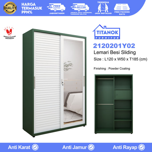 Lemari 2 Pintu Ukuran 120cm Motif Garis Timbul Polos