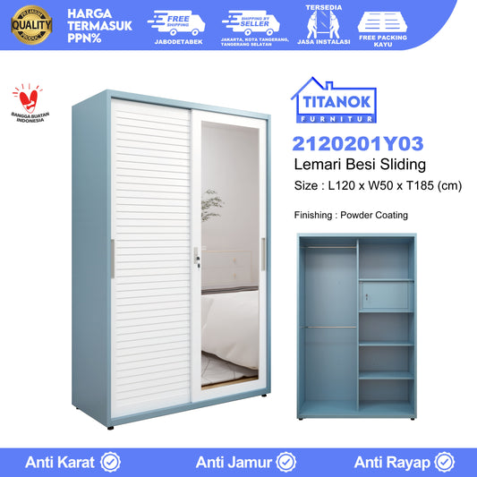 Lemari 2 Pintu Ukuran 120cm Motif Garis Timbul Polos