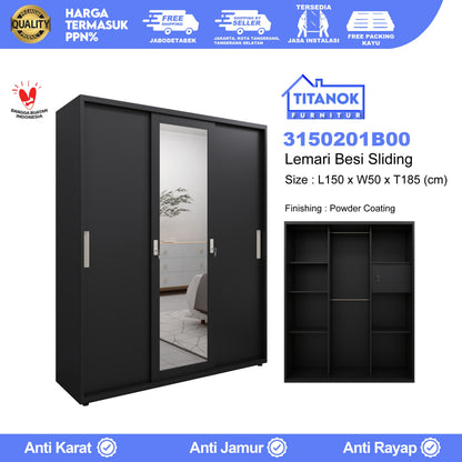 Lemari 3 Pintu Full Sliding Ukuran 150cm Motif Polos