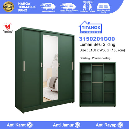 Lemari 3 Pintu Full Sliding Ukuran 150cm Motif Polos